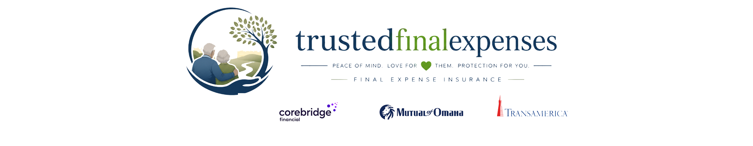 Trusted Final Expenses banner featuring the company logo and top-rated final expense insurance carriers including Corebridge Financial, Mutual of Omaha, and Transamerica.