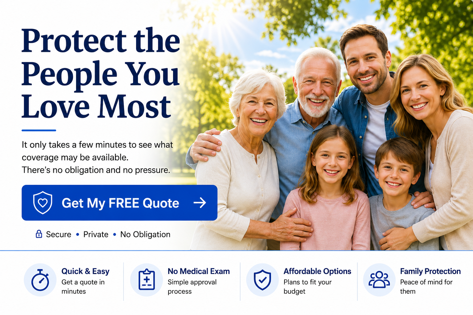 Multi-generational family protected by affordable final expense insurance that helps cover funeral and burial expenses and provides peace of mind.