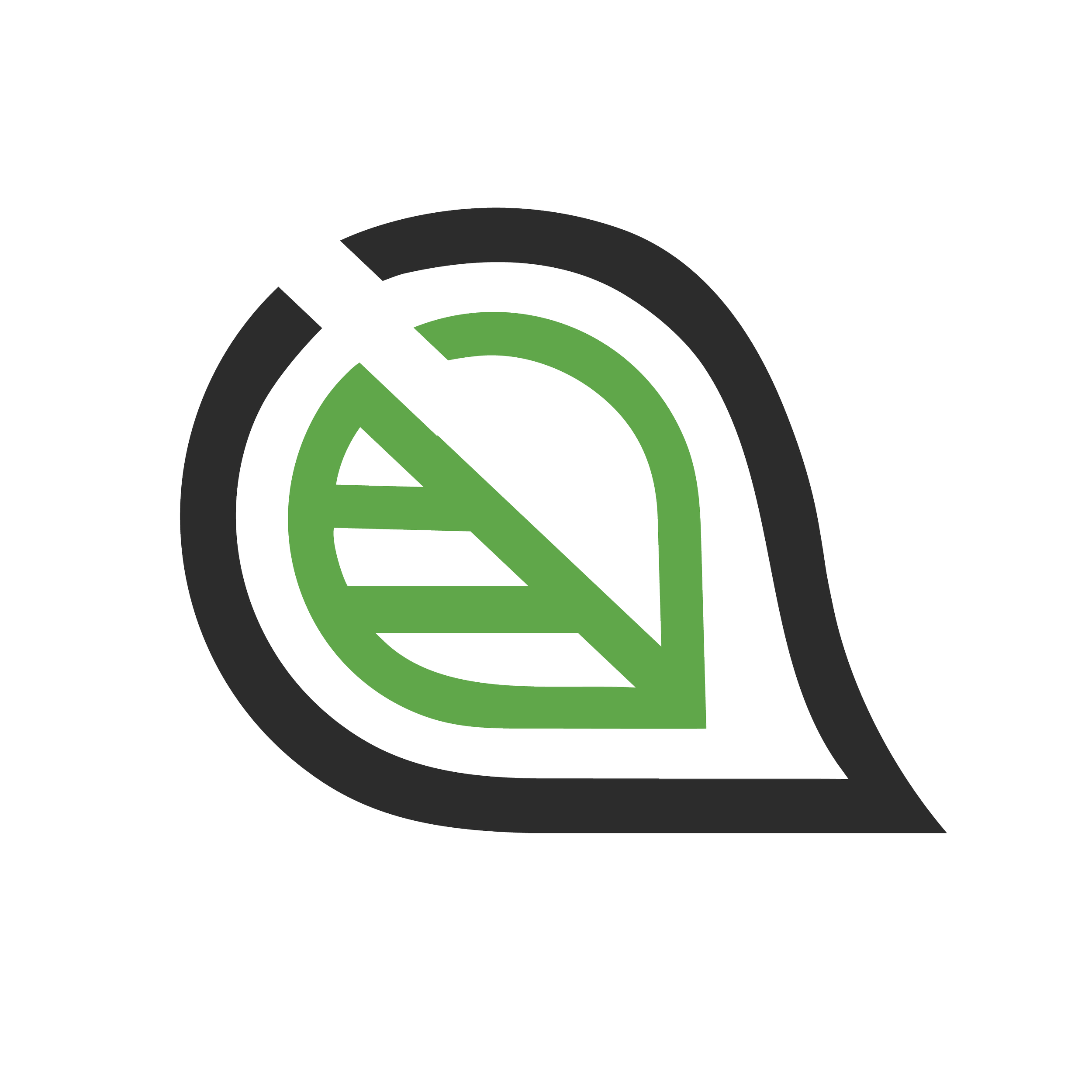 Sask Mental Health - Circular logo with green and black elements, featuring a stylized letter 'Q' in the center and surrounding arcs, on a black background.