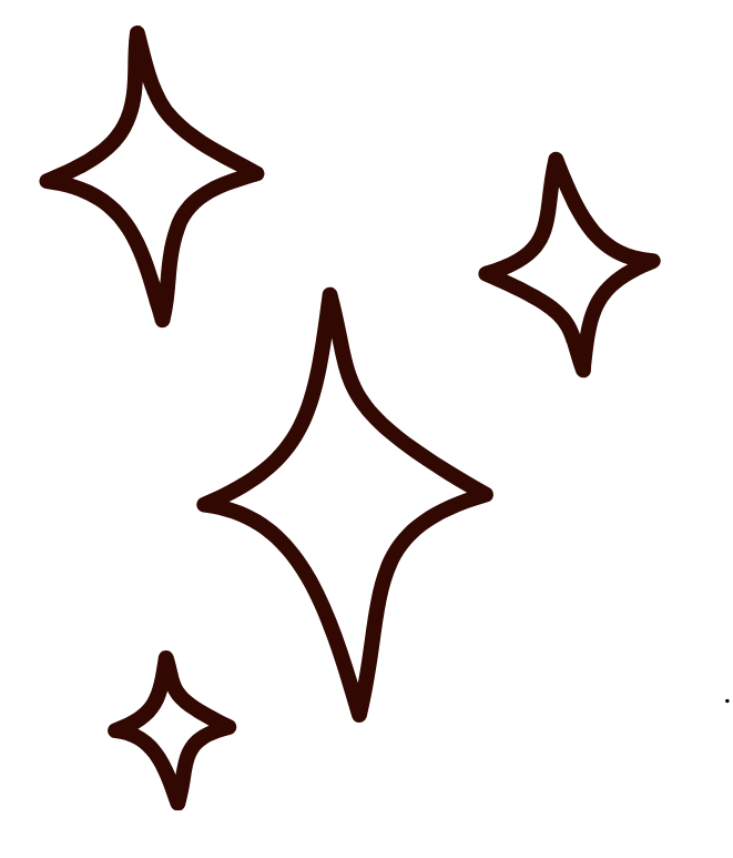 Four outlined sparkling stars, varying in size, on a black background.
