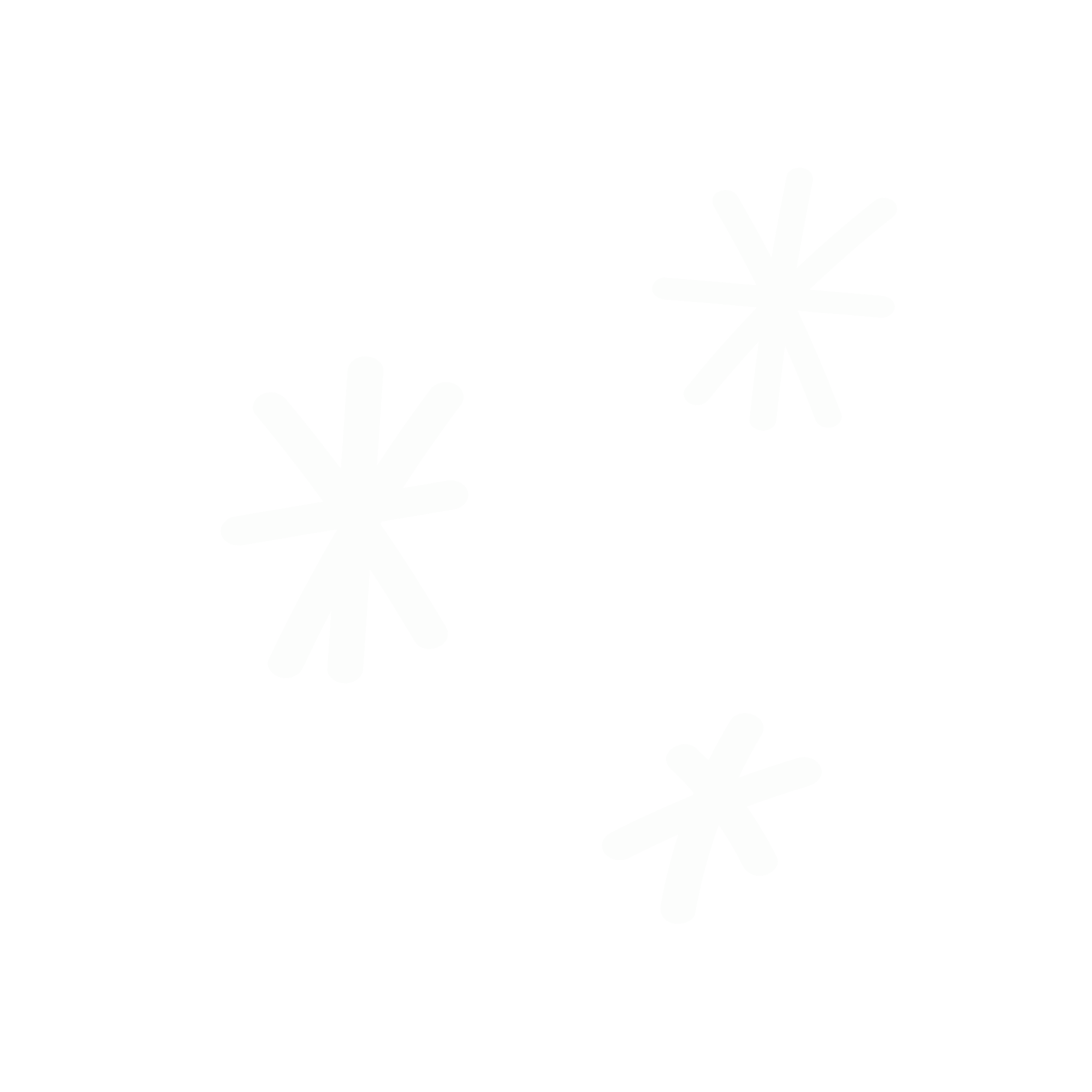 Black background with white, abstract starburst shapes scattered across the image.