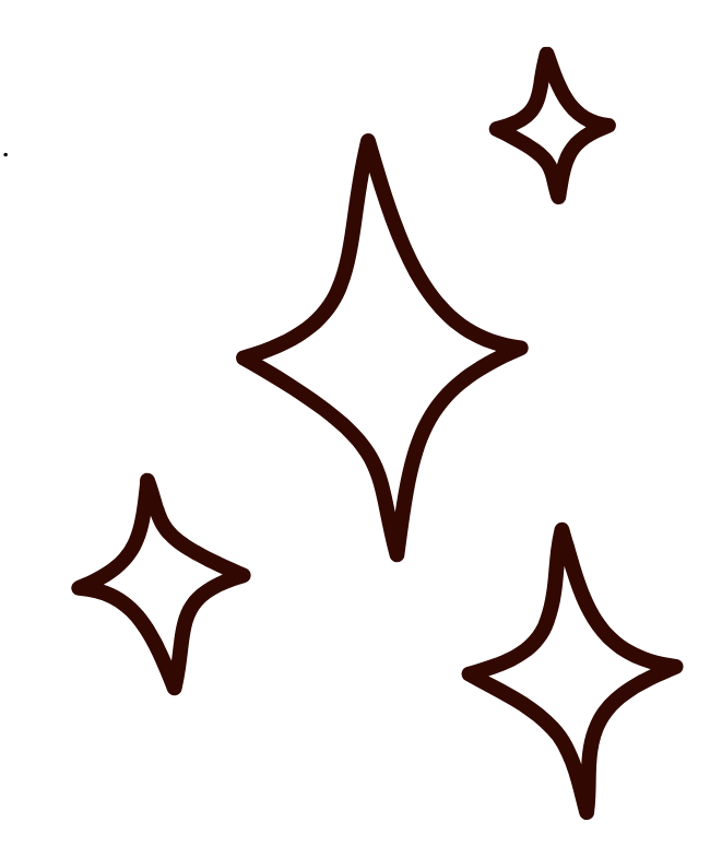 Drawing of four sparkling stars with a dark outline and no background.