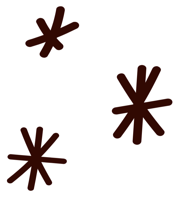 Black background with three brown star-like shapes.