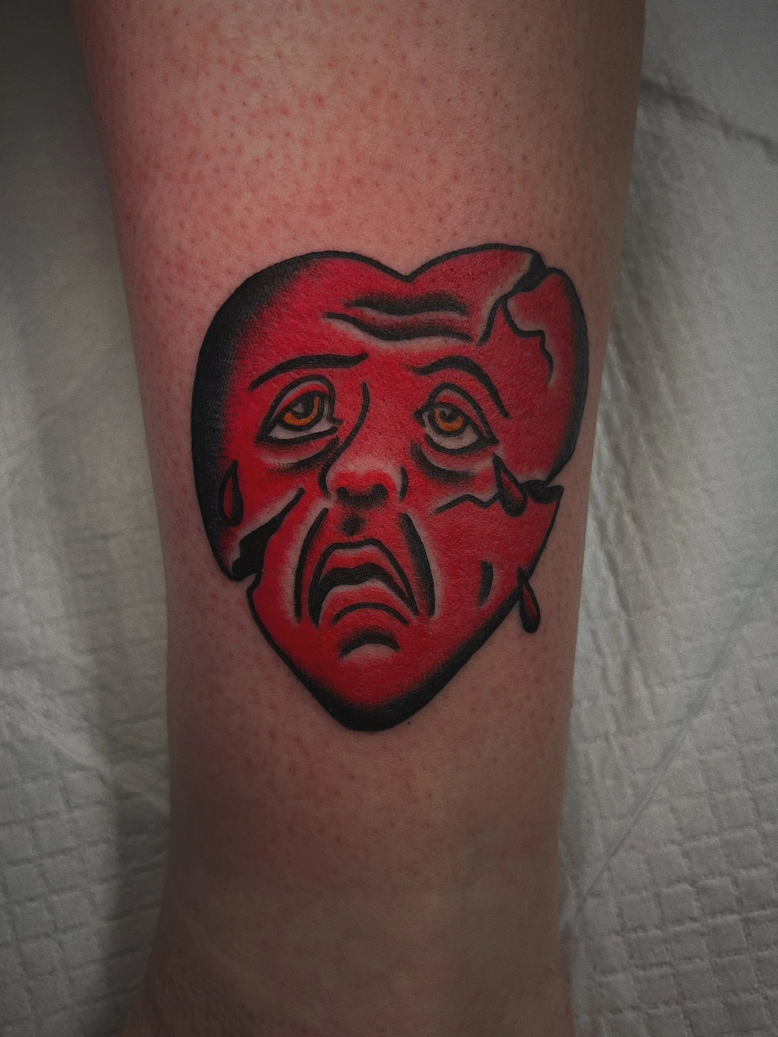 crying heart tattoo in color - broken heart tattoo