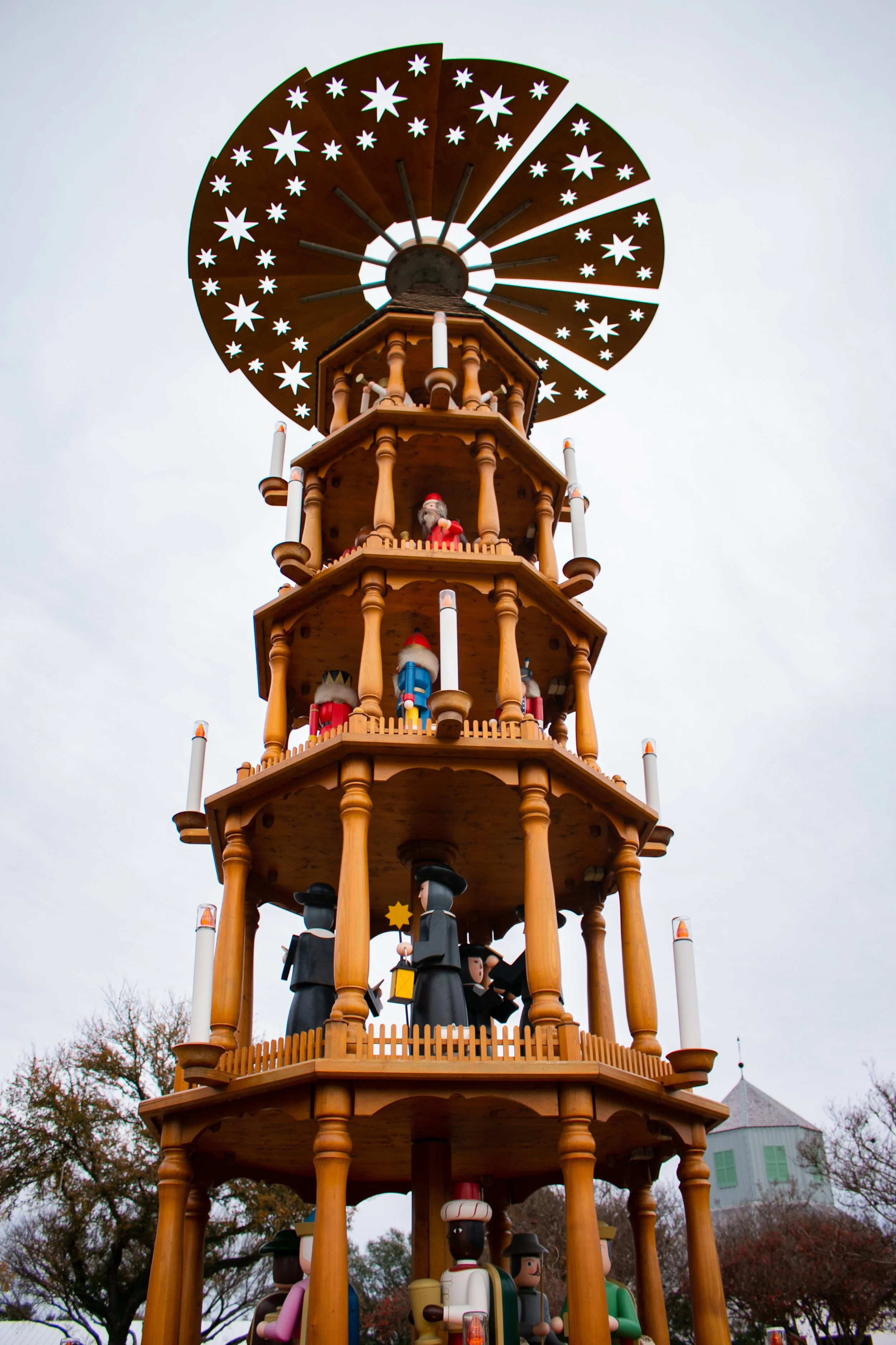 Image of a wooden German Christmas pyramid in Fredericksburg, Texas