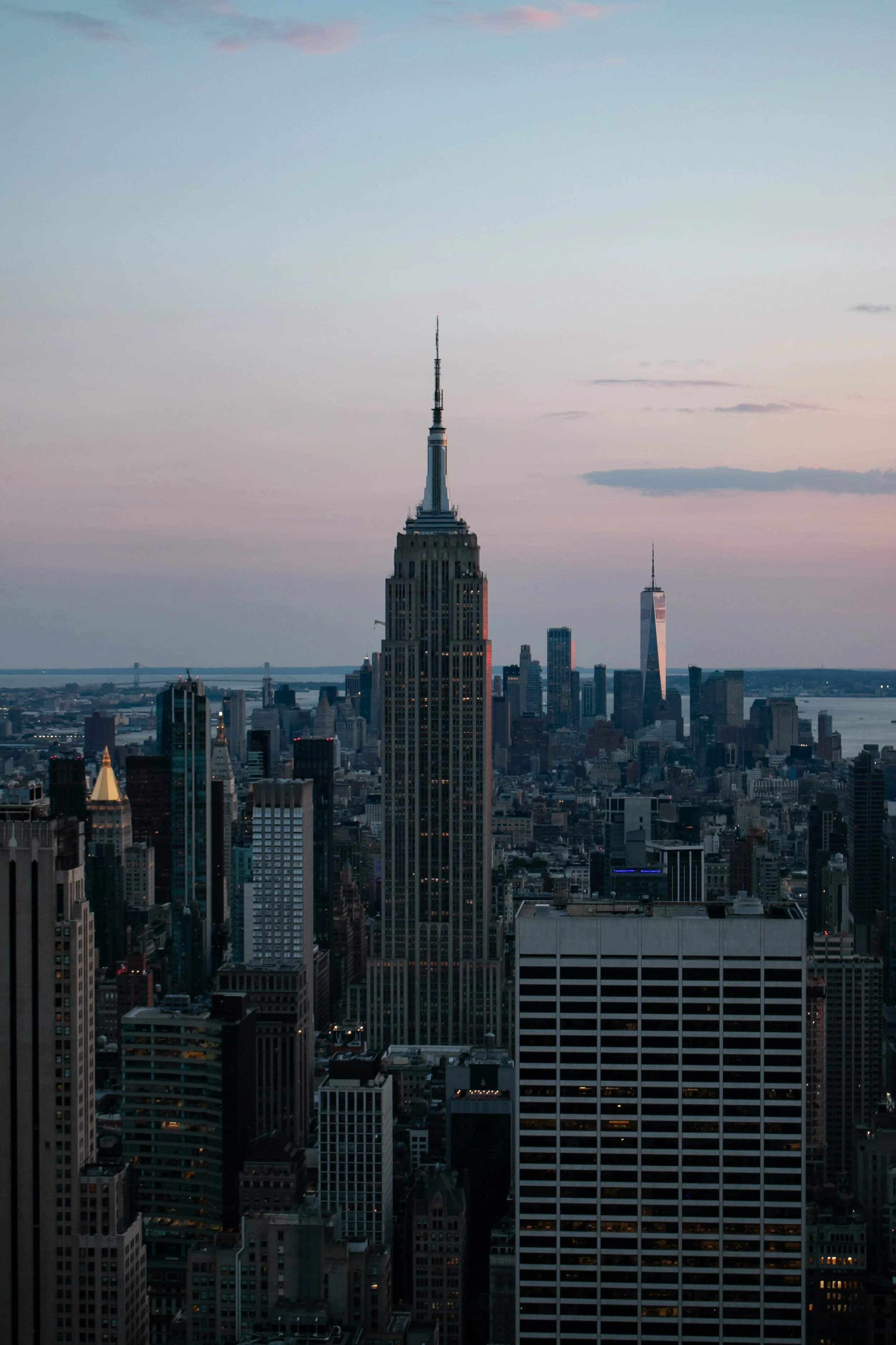 Photo of the Empire State Building at sunset in New York City