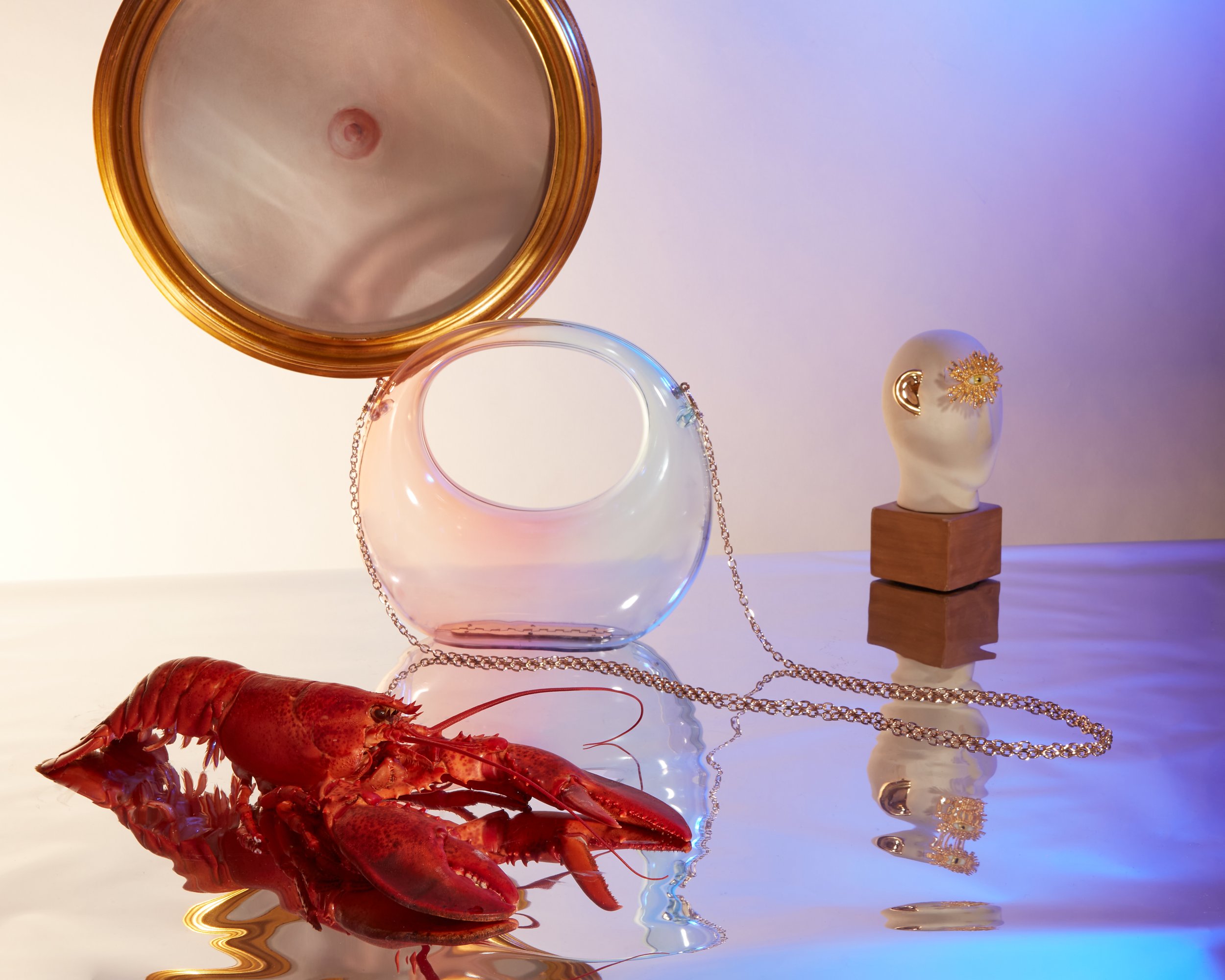 surrealism fine art product conceptual photography handbag lobster sculpture