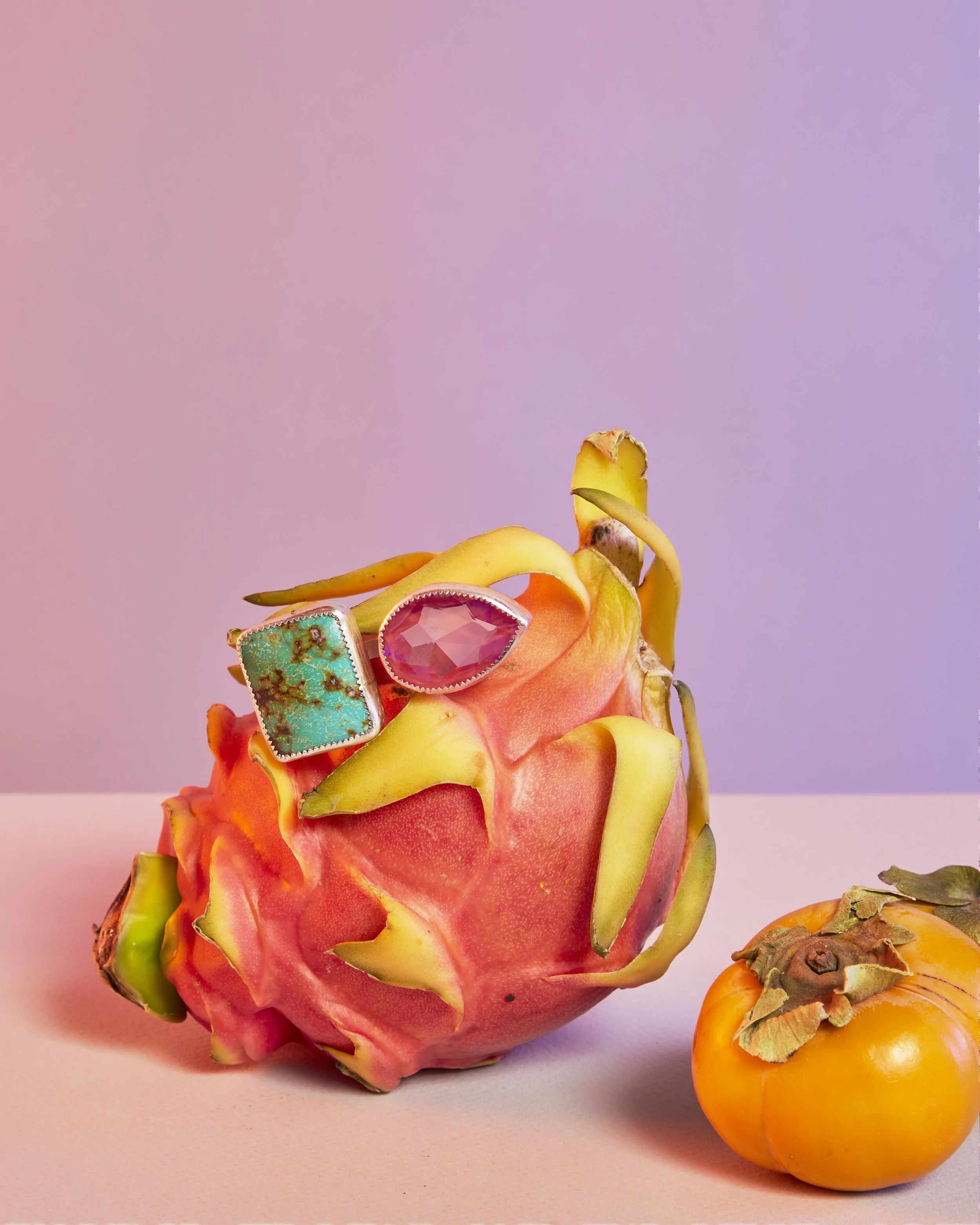 dragon fruit still life ring product imagery persimmon
