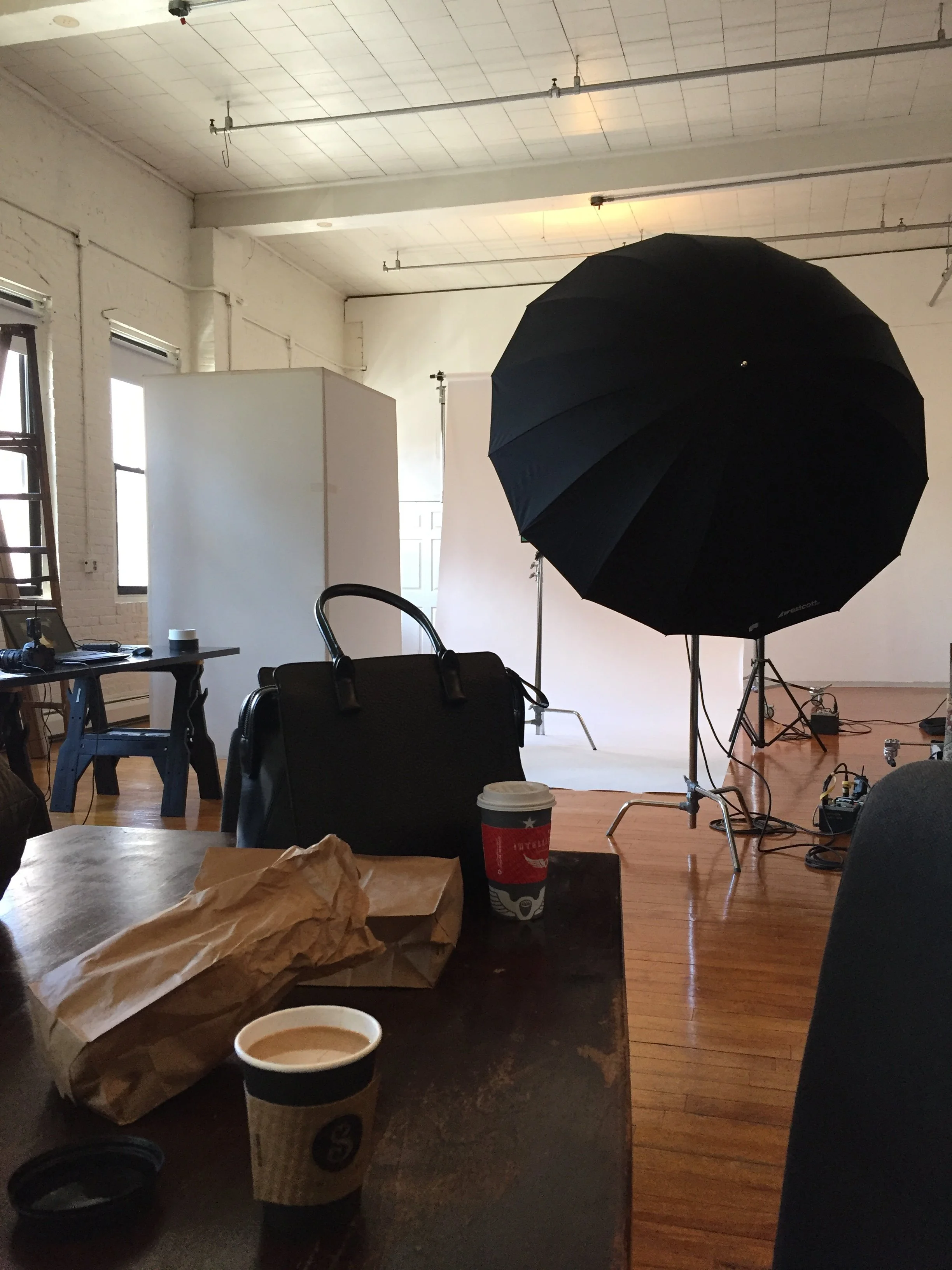 behind the scenes image on the photography set of Gabrielle Gabe Weber and Hope Misterek for editorial client