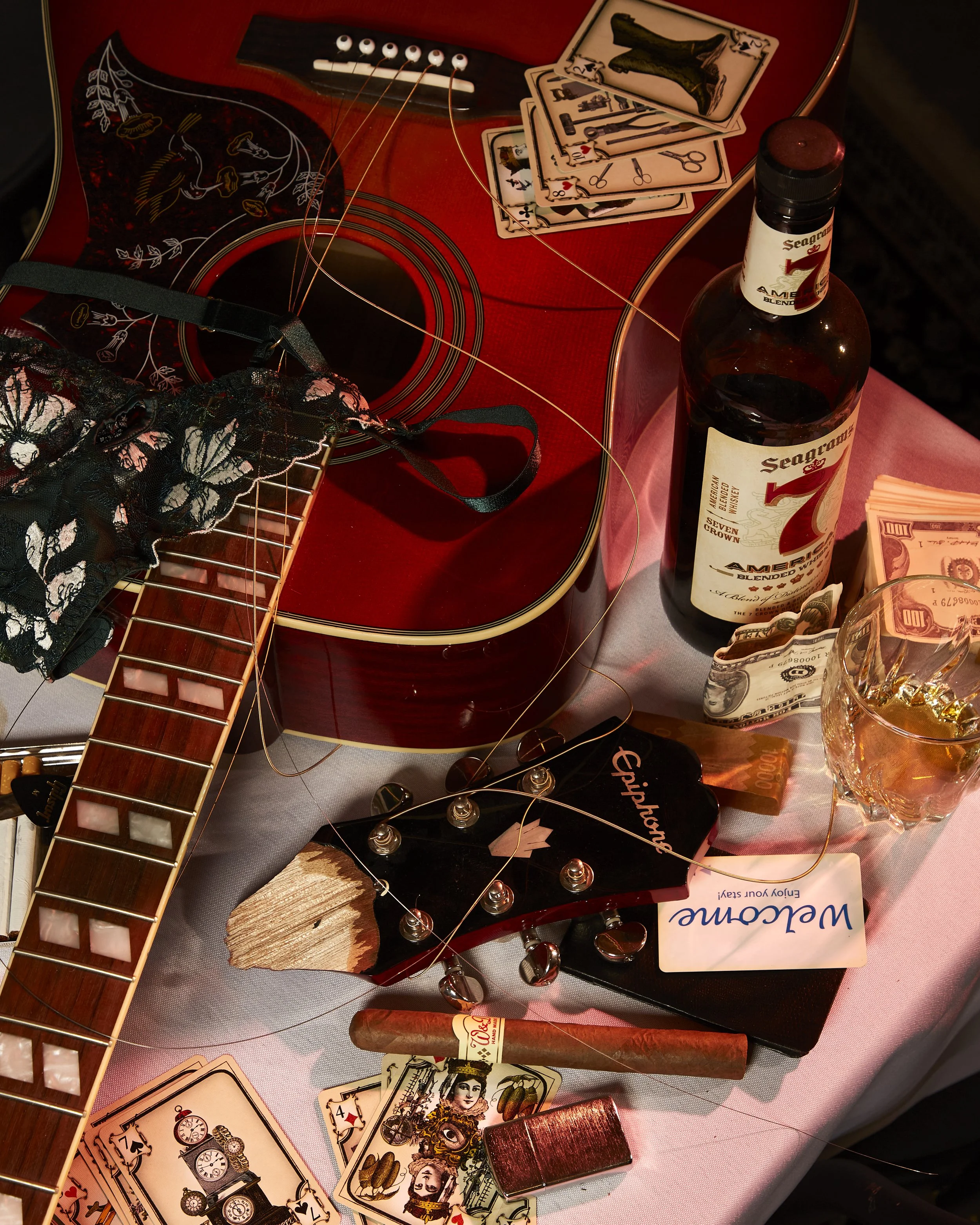 guitar bar scene smashed cigar party image rock n roll