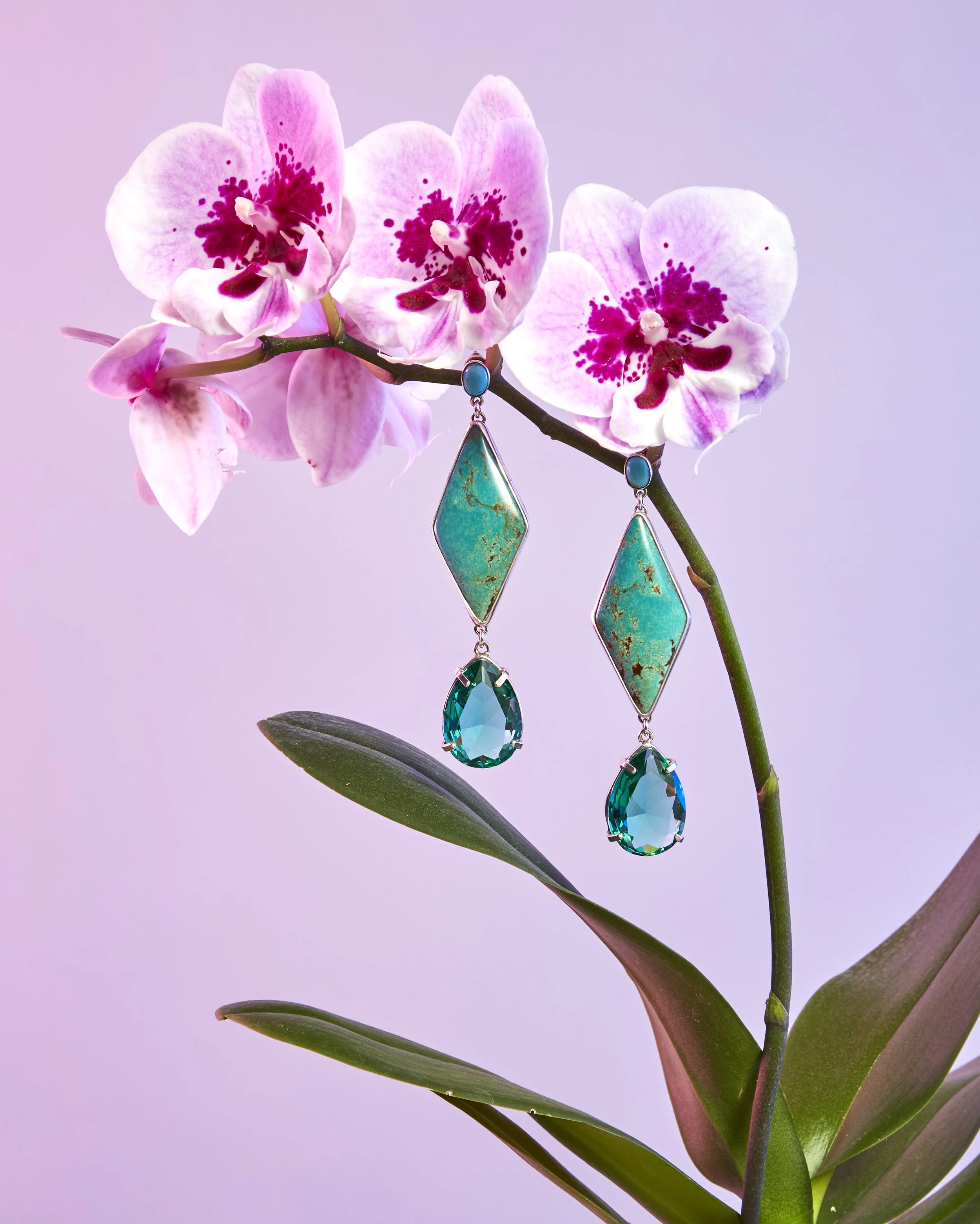 photography orchids still life product turquoise jewelry
