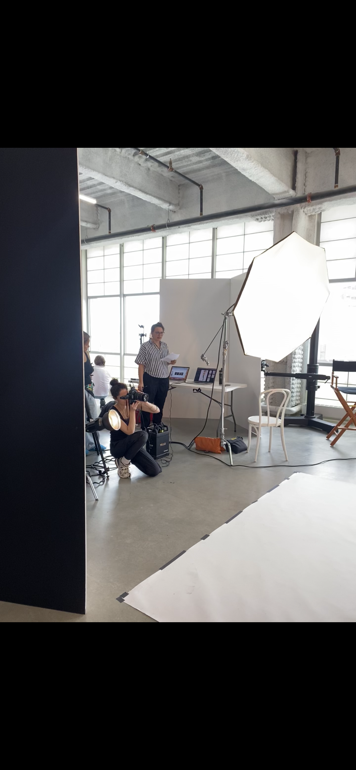 behind the scenes image of commercial client set of photographer Gabrielle Gabe Weber and stylist Hope Misterek taken by T. Nerlino
