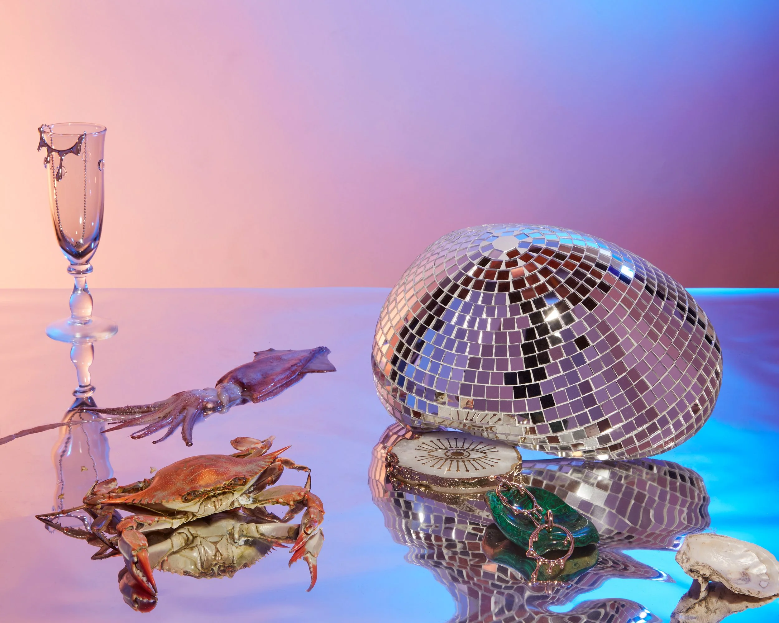 squid disco ball crab coaster 