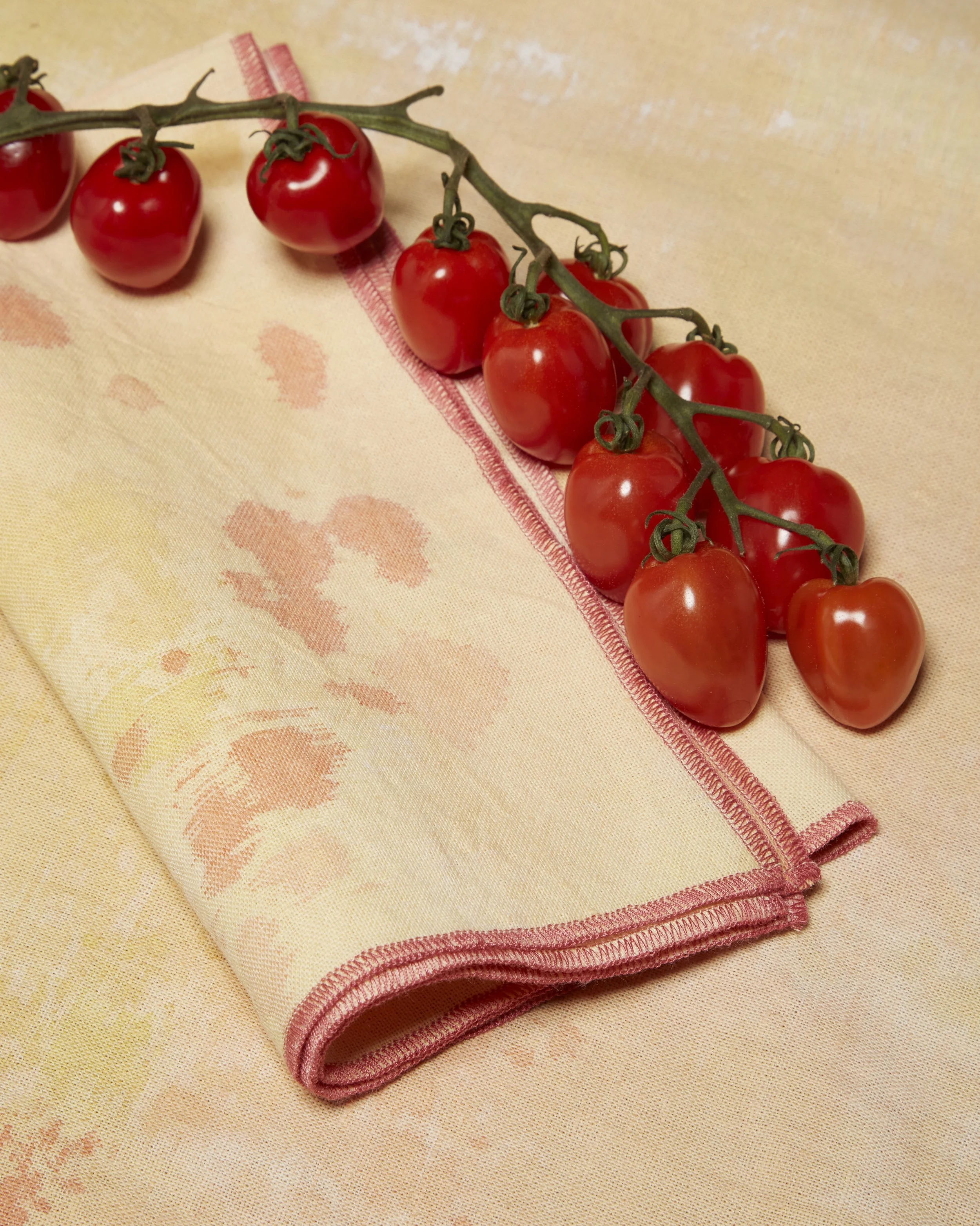 product shot tomatoes on the vine painted fabric napkins