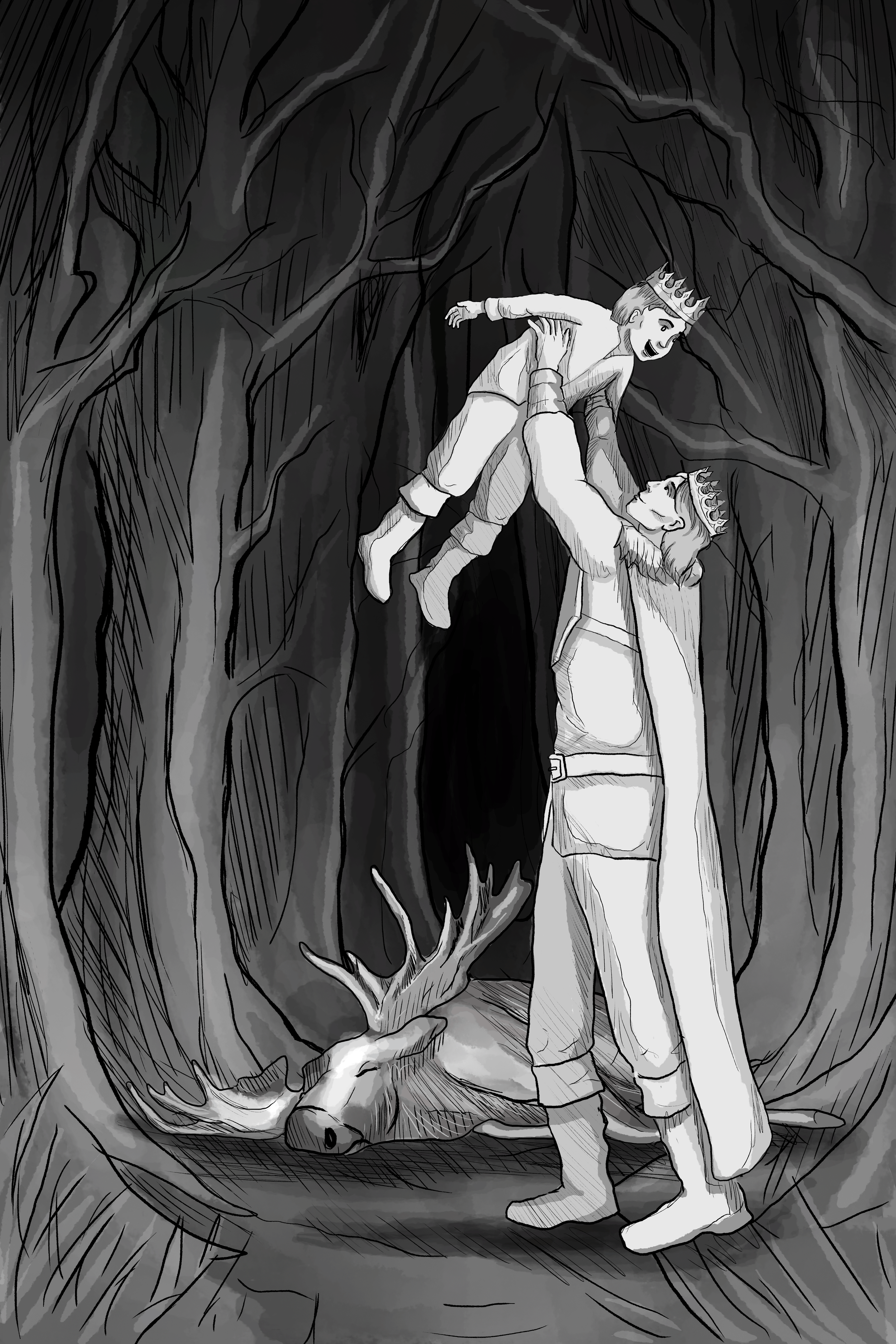 An animated image taken from "GROWLER" a short film by Jordan Brumskill, showing off the welsh folktale "The Legend of Gelert the Great"