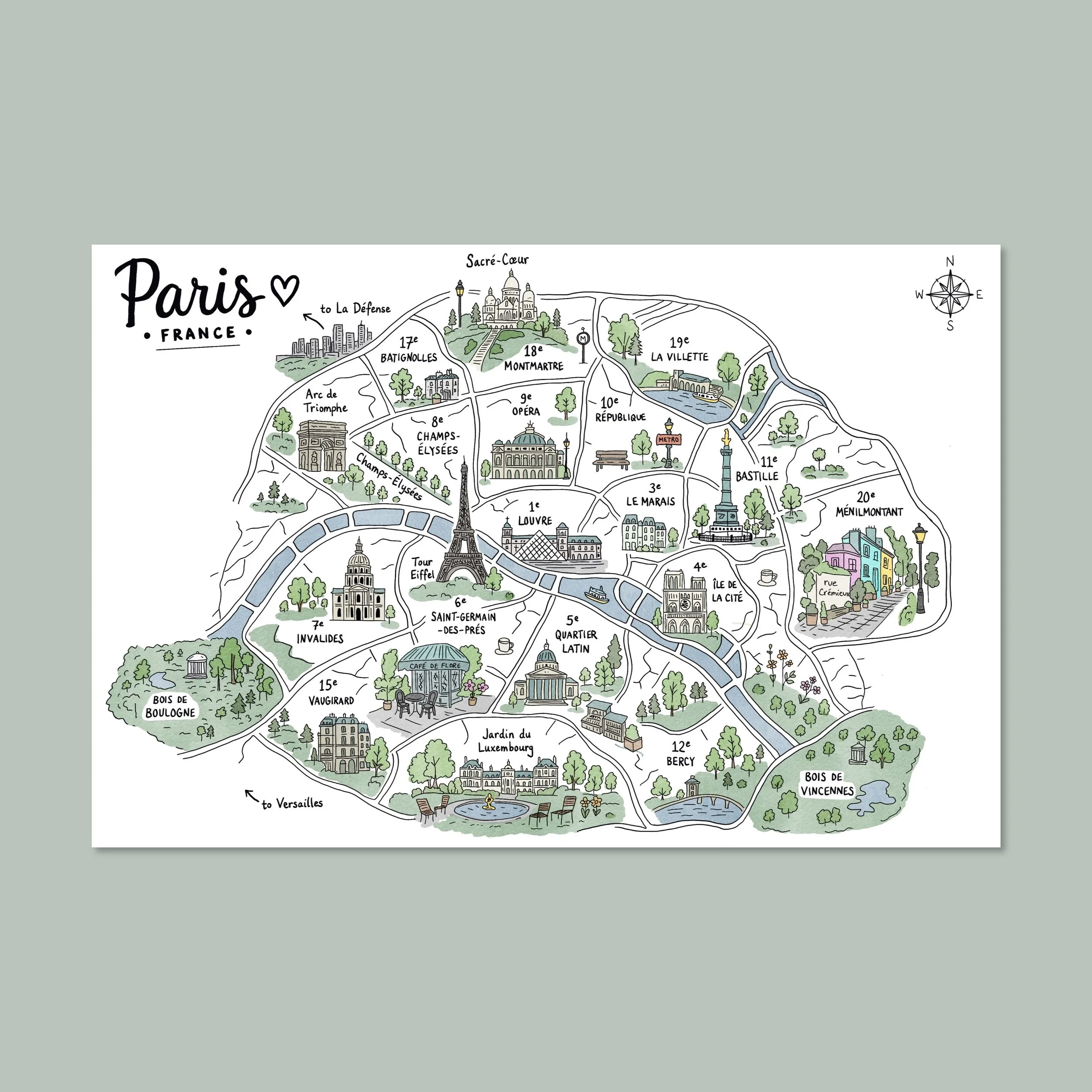 Paris | Map Doodle (Postcard)