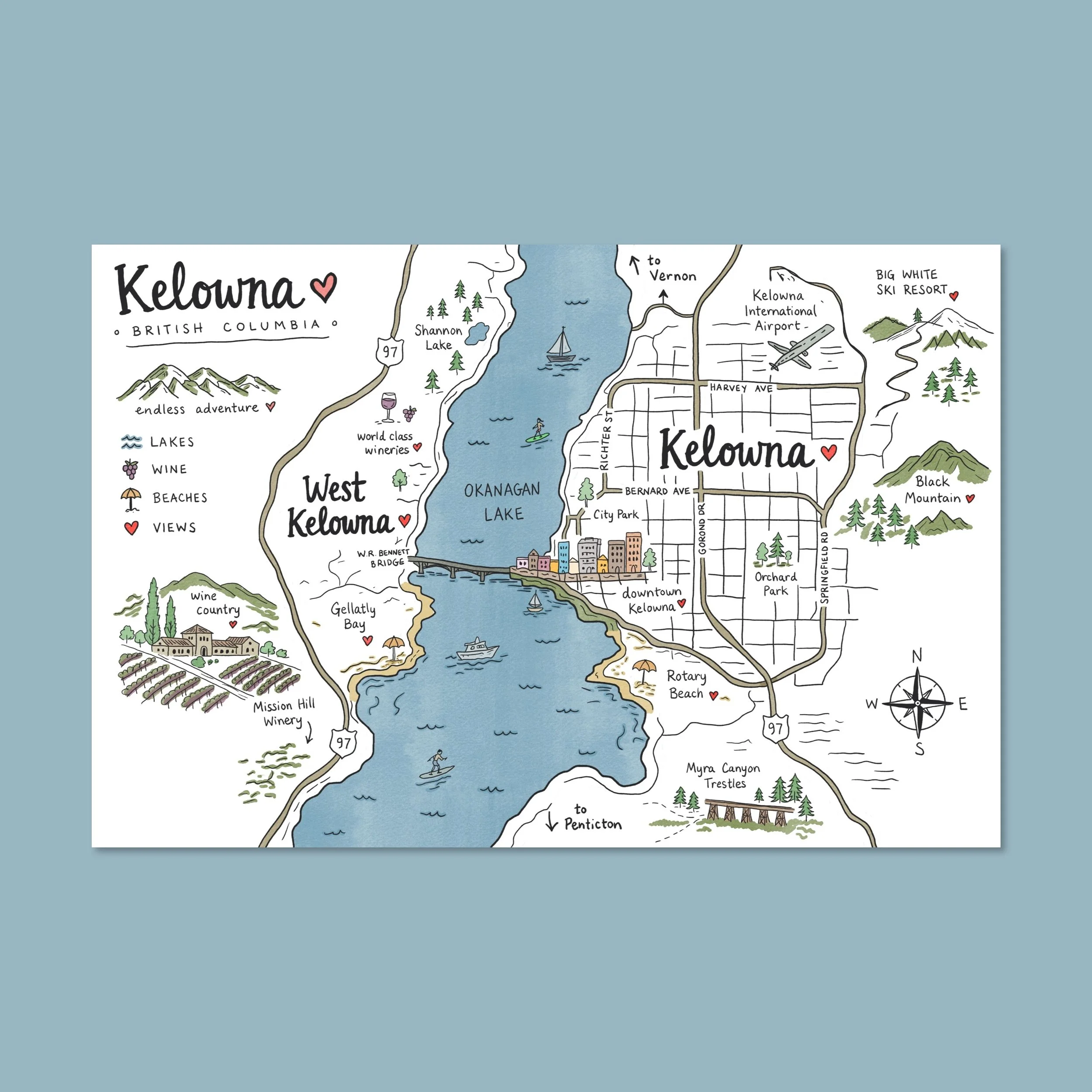 Kelowna | Map Doodle (Postcard)