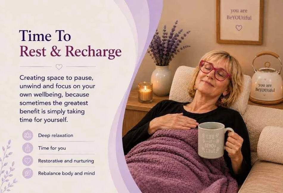 Client relaxing comfortably during MLD massage support at Helrica Massage Clinic in Cambridgeshire.
