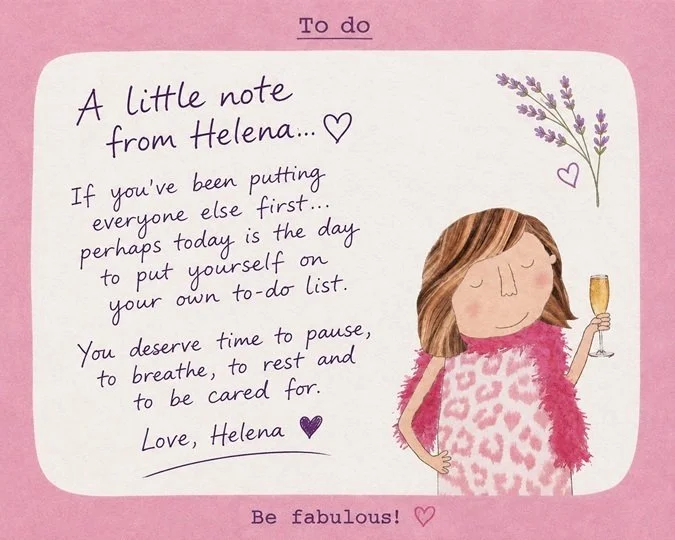 Self-care note from Helena encouraging clients to put themselves on their to-do list at Helrica Massage Clinic in Littleport.