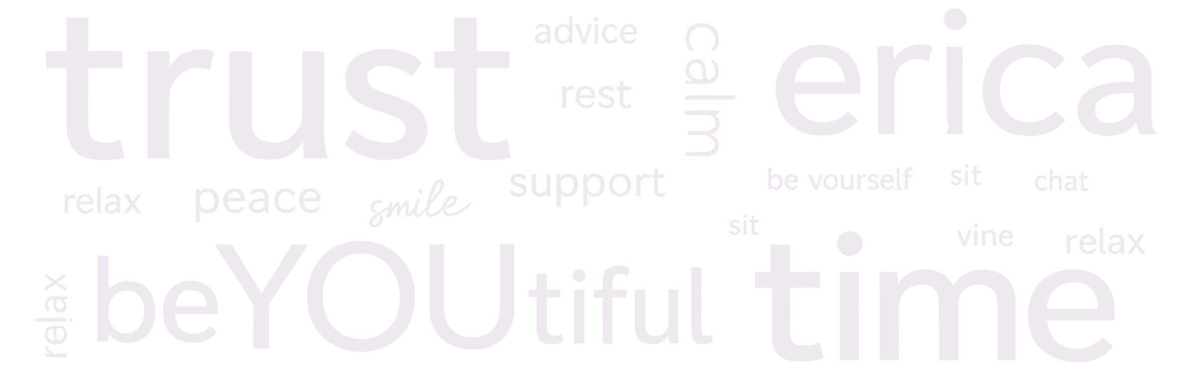 Purple wellness word cloud featuring words like ‘self-care’, ‘massage’, ‘trust’, ‘beYOUtiful’, and ‘fabulous’ representing comfort, relaxation, and confidence