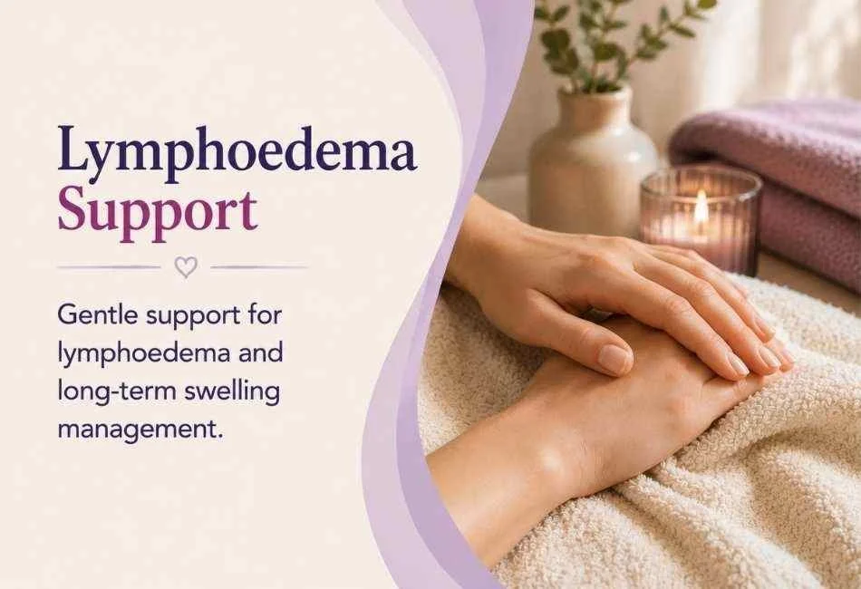 Gentle lymphoedema support through Manual Lymphatic Drainage massage at Helrica Massage Clinic.