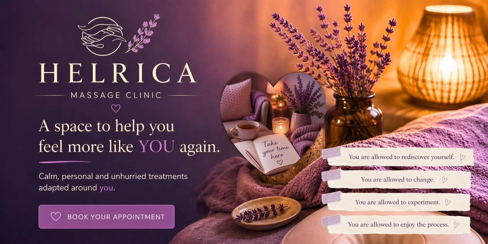 Helrica Massage Clinic providing oncology massage, menopause massage, manual lymphatic drainage massage and alternative hair consultations in Littleport, Cambridgeshire.