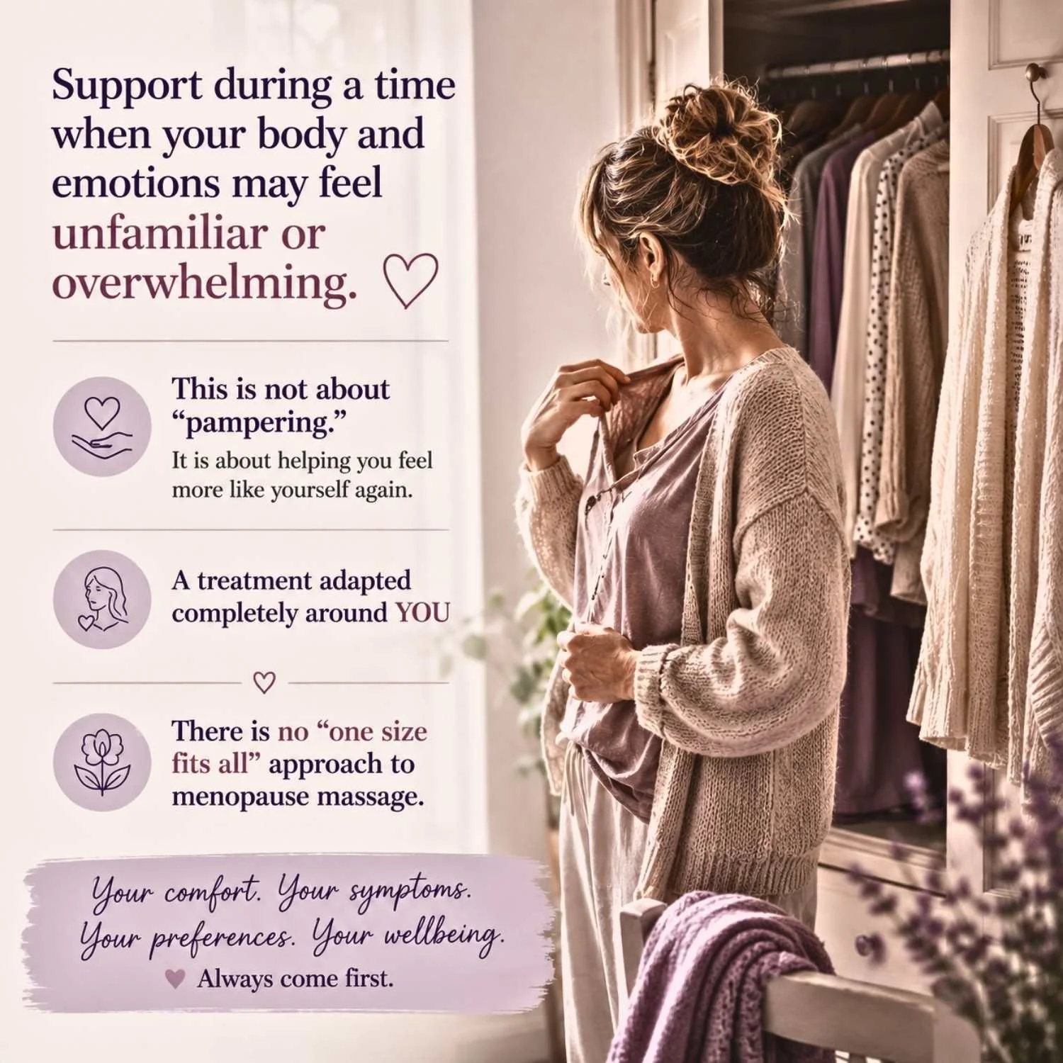 Illustration showing emotional wellbeing support for women experiencing menopause symptoms and life changes.