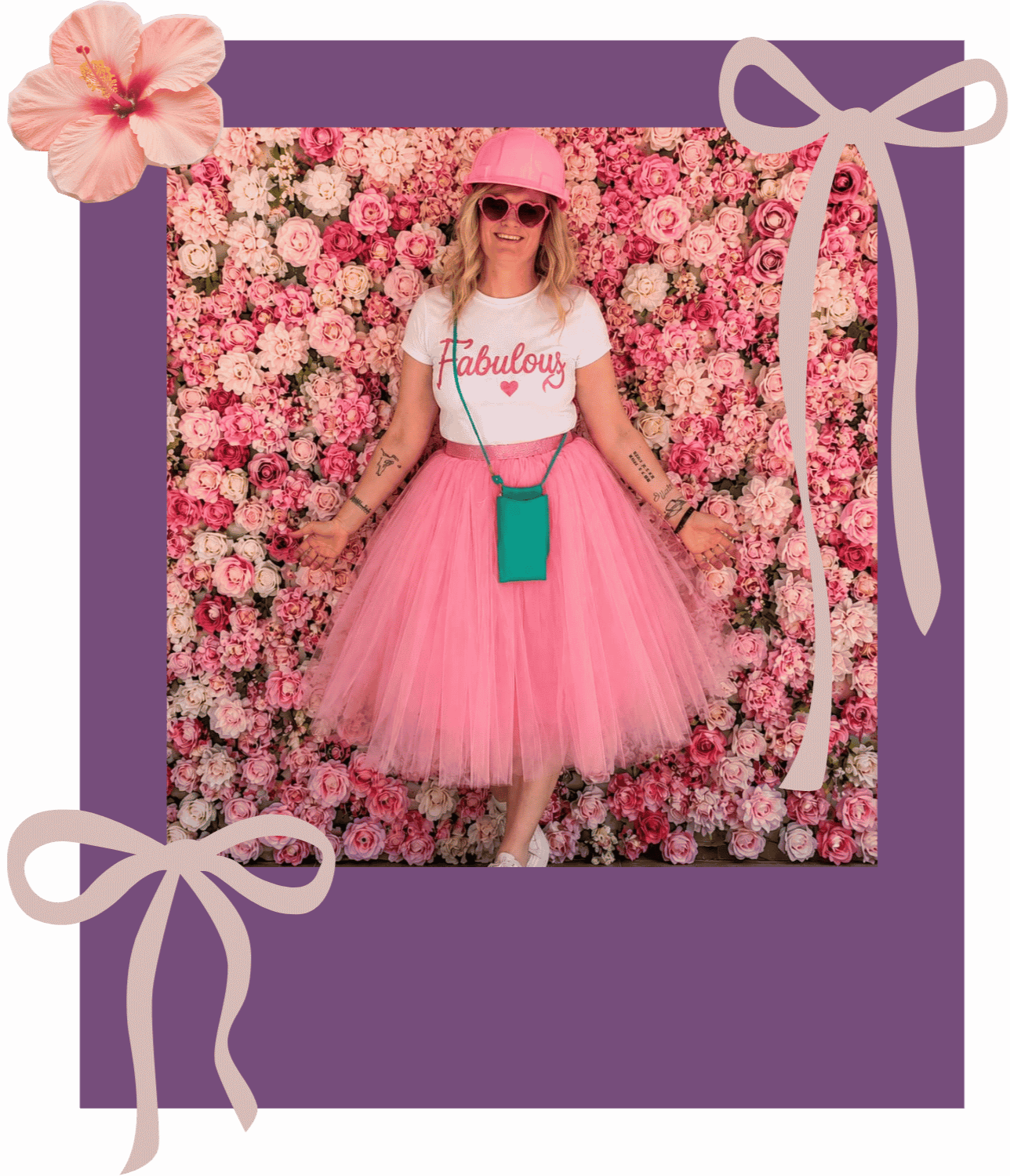 Helena wearing a pink tulle skirt and Fabulous t-shirt, reflecting confidence, individuality, self-expression and embracing who you are.