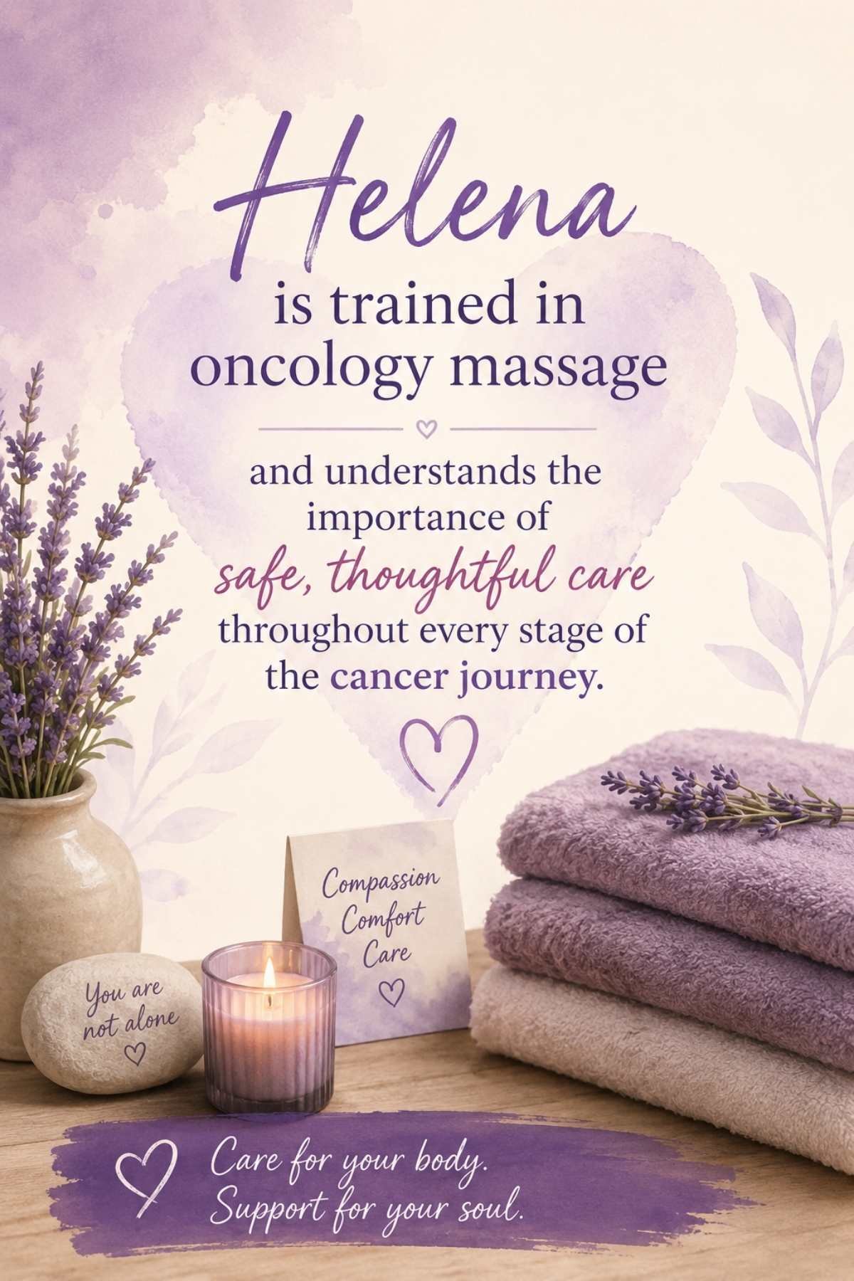 Helena, trained in oncology massage, providing safe and thoughtful care throughout the cancer journey at Helrica Massage Clinic.