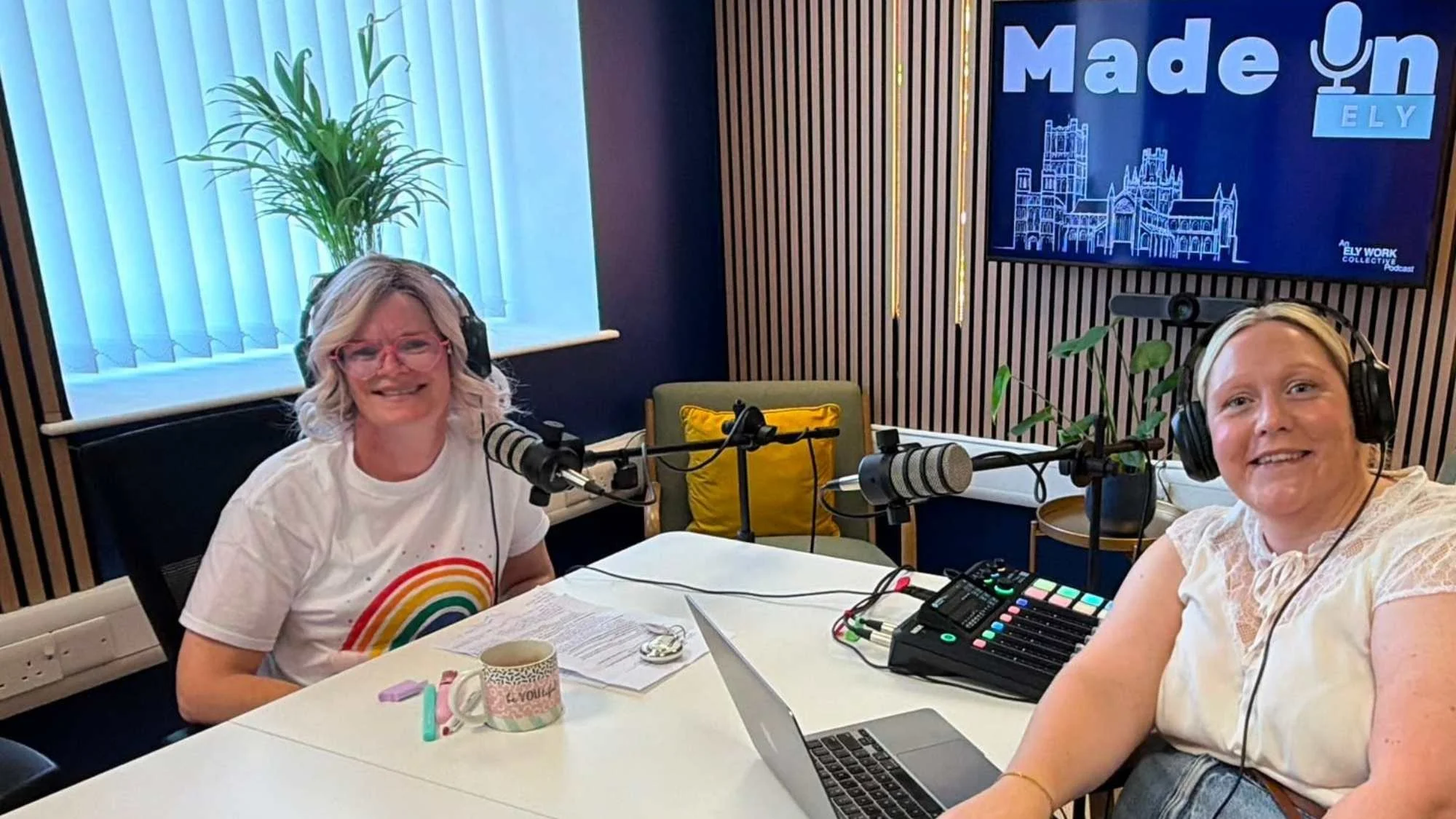 Helena from Helrica Massage Clinic with the Ely Work Collection recording the Made in Ely Podcast