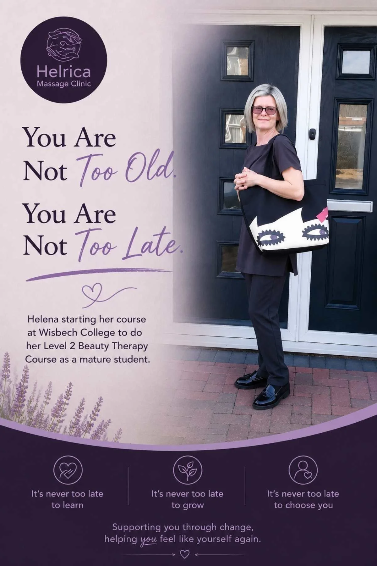 Helena, Helrica Massage Clinic stating a course as a mature student, which led her to founding Helrica Massage Clinic