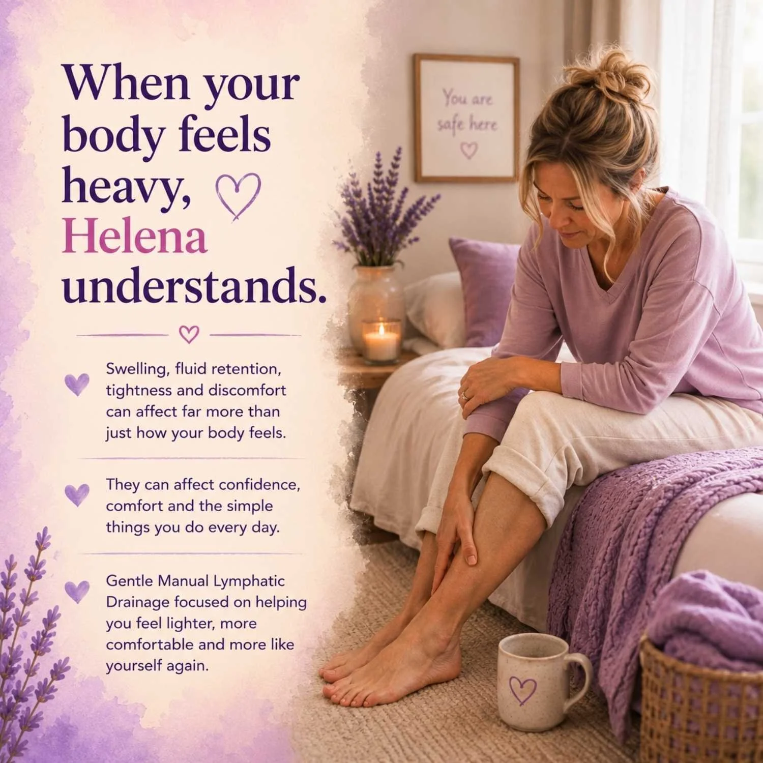 Manual Lymphatic Drainage massage supporting people experiencing swelling, fluid retention and discomfort.