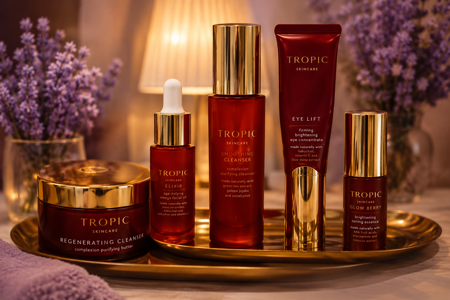 Tropic luxury skincare products used during facial treatments at Helrica Massage Clinic in Littleport.