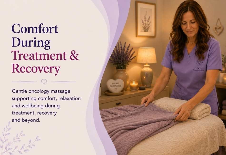 Comfort during cancer treatment and recovery through gentle oncology massage at Helrica Massage Clinic in Cambridgeshire.