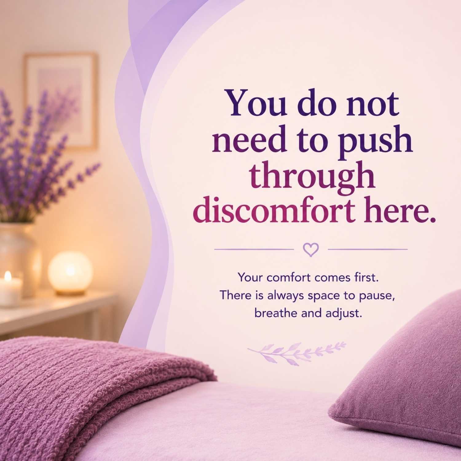 Comfort-focused MLD massage treatment with a gentle approach tailored around individual wellbeing.