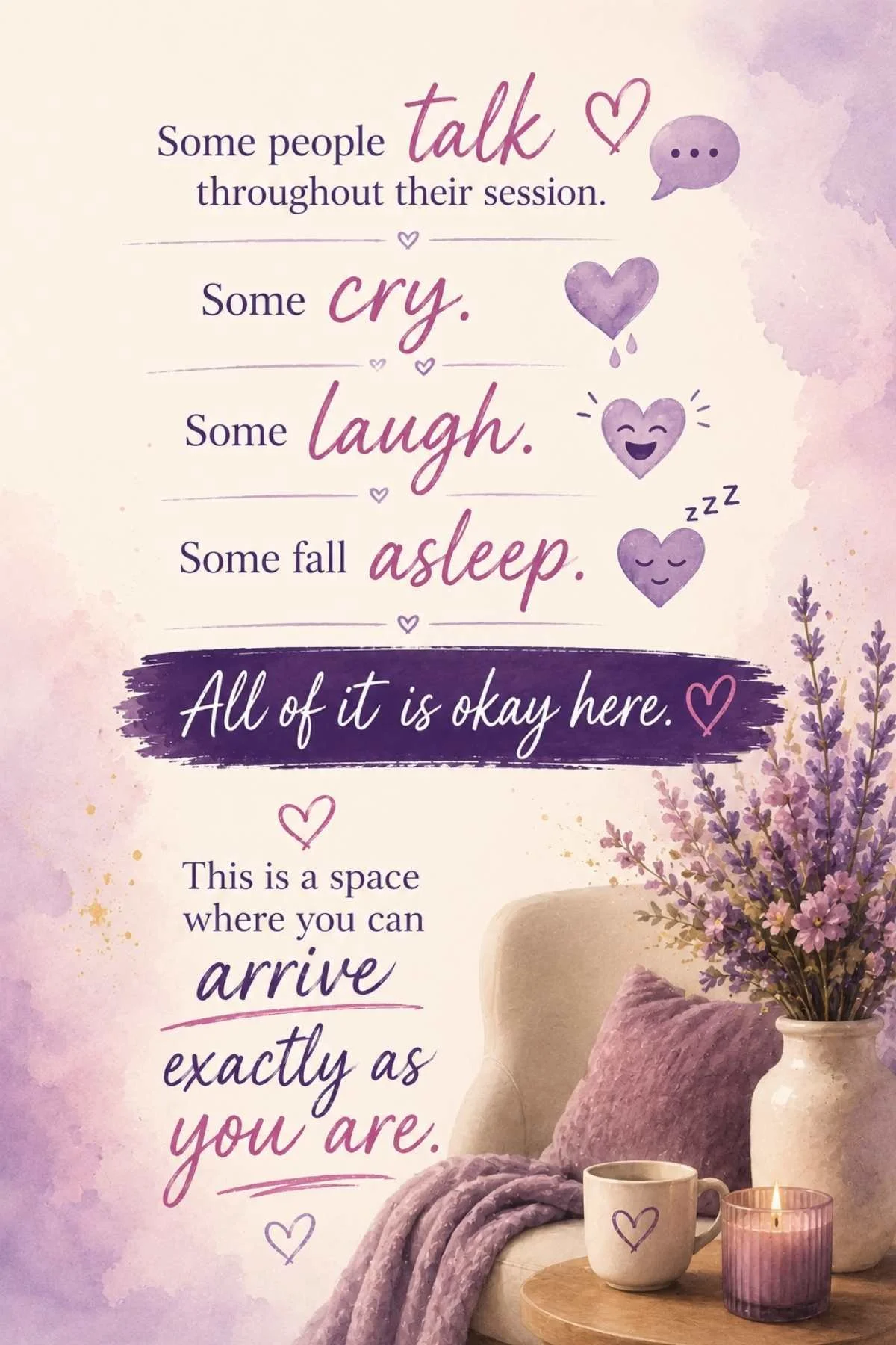 A safe and welcoming oncology massage environment where clients can talk, cry, laugh, rest or simply be themselves.