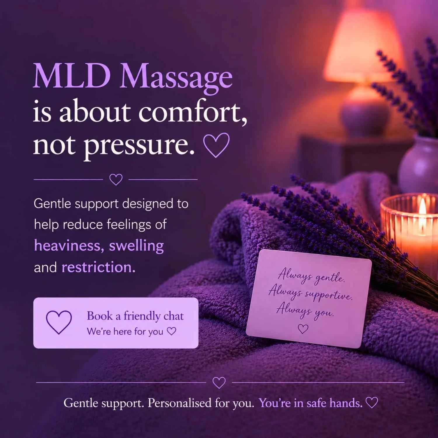 Image for Helrica Massage Clinic MLD Massage, showing Helena is always happy to talk through personally, always gentle, always supportive.