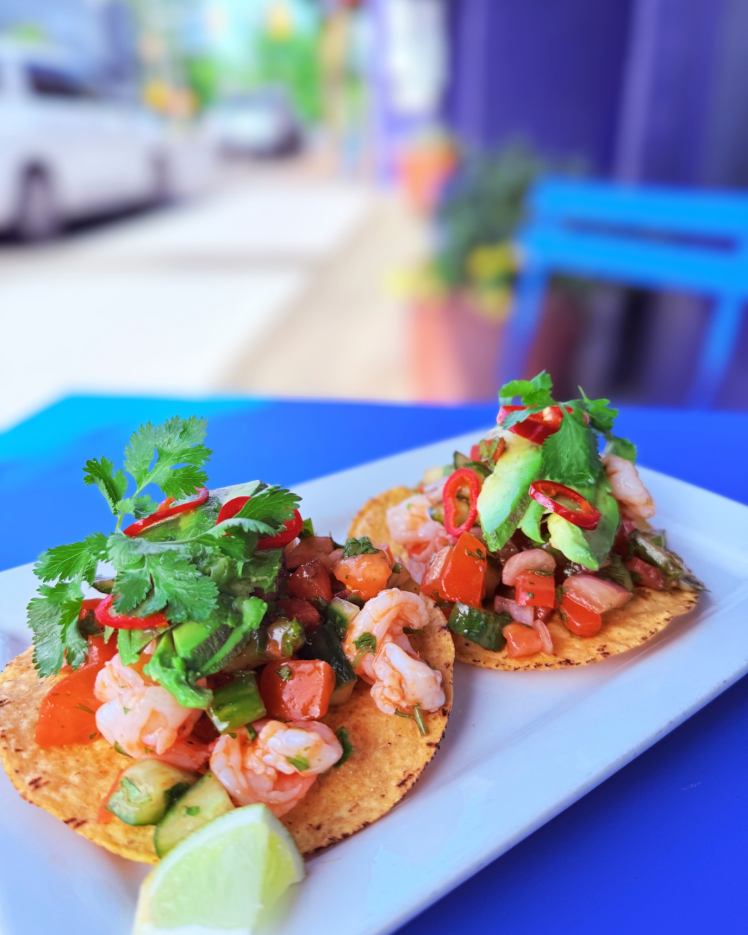 Seasoned cucumber, red onion, cilantro & tomato mixed with lime vinaigrette & prawns finished with pickled fresnos & avocado.
Cucumber & Prawns Ceviche