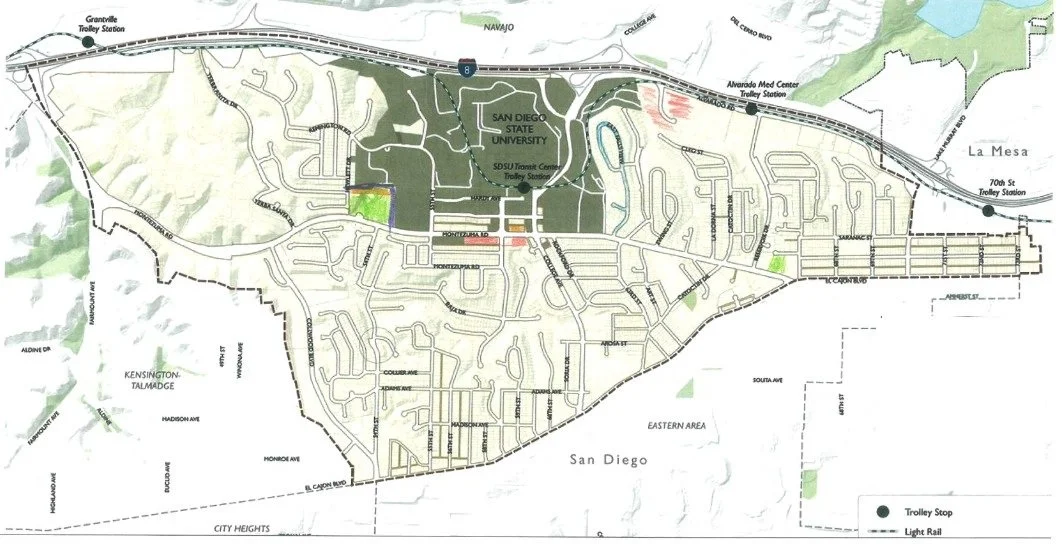 a map of the College Area border in the San Diego Region 92115 community plan update