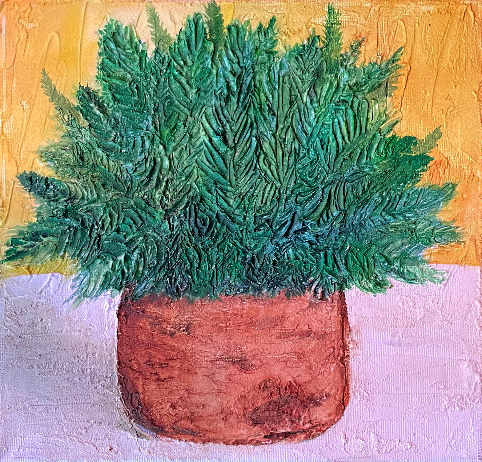 CAN'T KEEP A FERN ALIVE, SO I'LL PAINT ONE | PAINT, BUILDING MEDIUM, SAND | 2020
