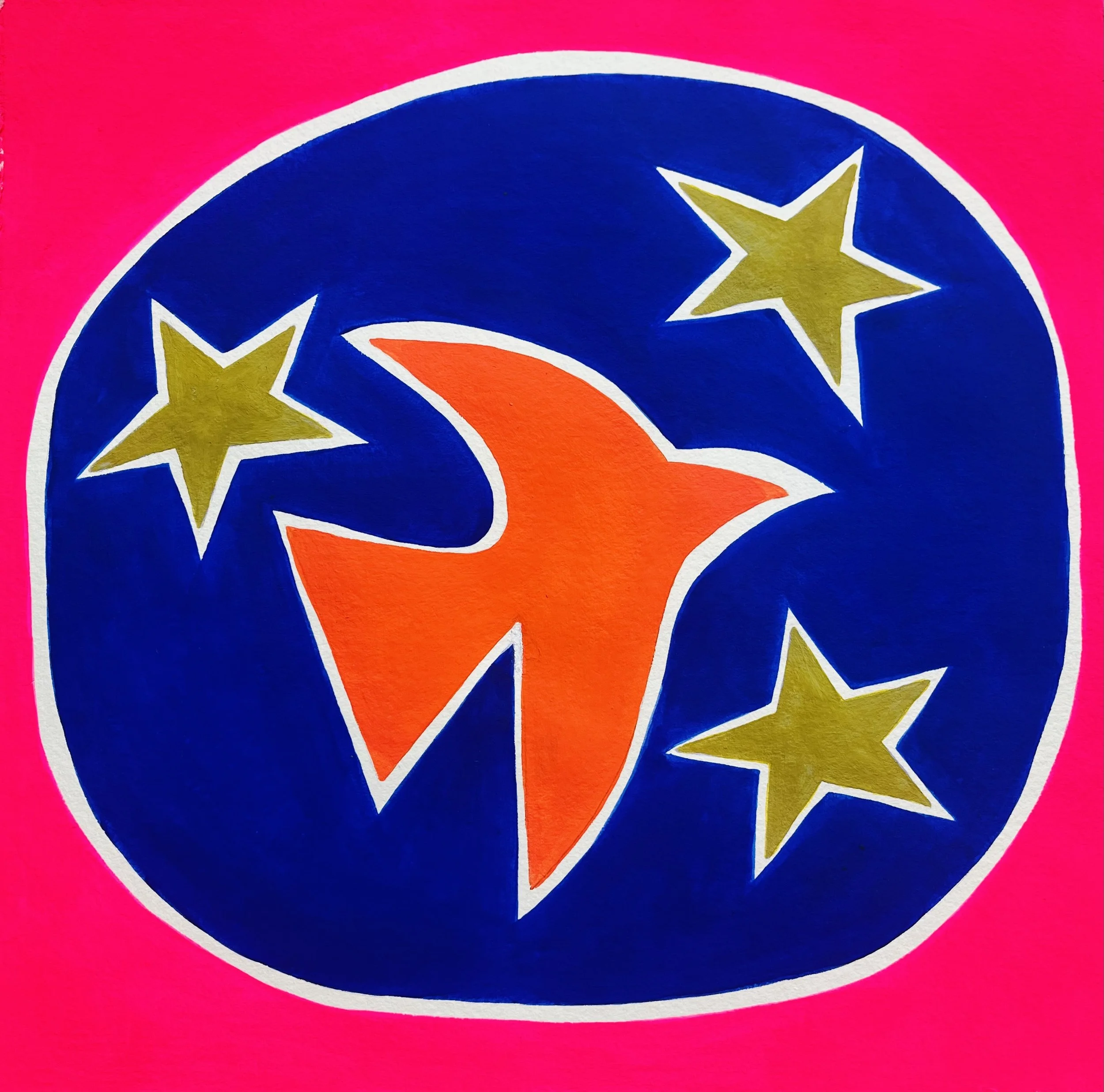 Close-up of the Superman logo on a pink background.