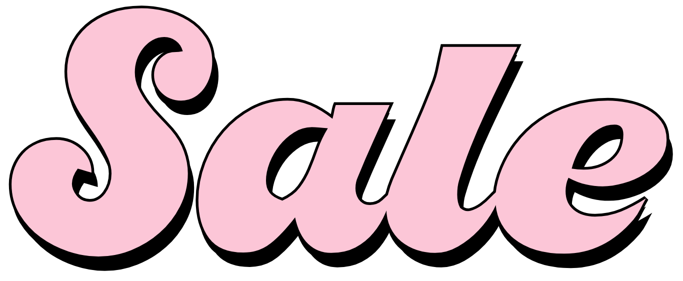 Pink cursive lettering spelling “Sale” on a black background