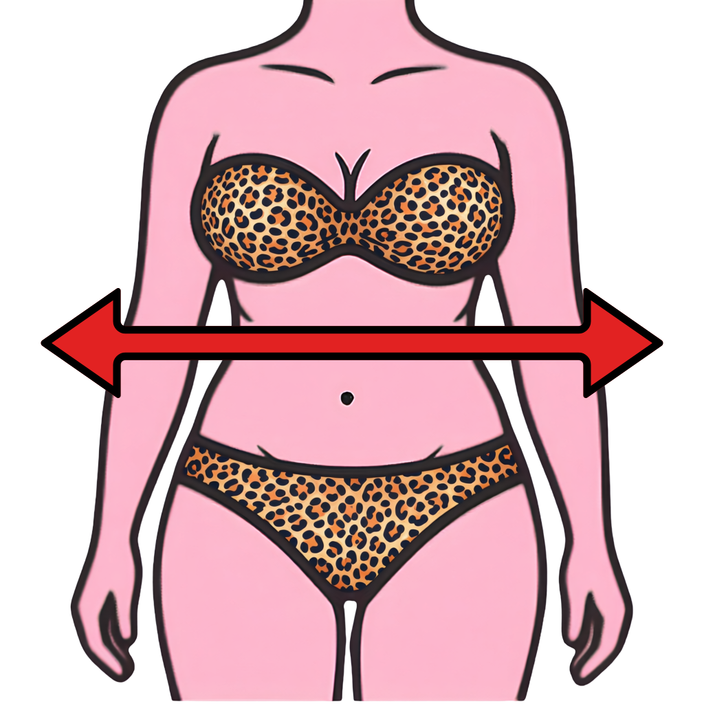 A cartoon illustration of a woman wearing leopard print bra and underwear, with a red measuring tape around her waist.