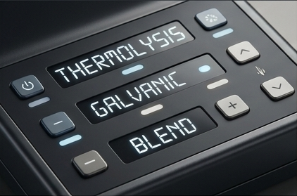 Image of all three modalities: thermolysis, galvanic, and blend.