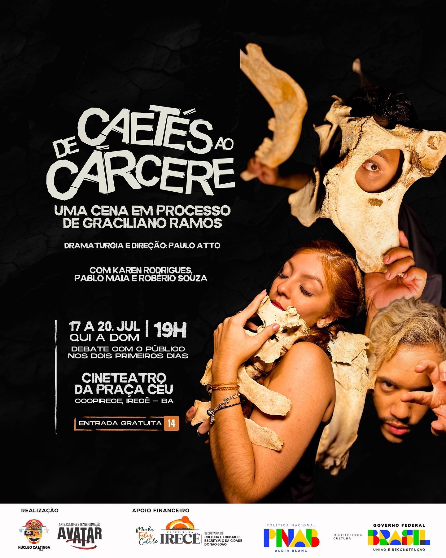 🎭 Depois de tantos spoilers, pistas, sil&ecirc;ncios e outros&hellip; &lsquo;De Caet&eacute;s ao c&aacute;rcere - uma cena em processo de Graciliano Ramos&rsquo; j&aacute; tem data marcada! ✨🌵

📢 De 17 a 20 de julho, &agrave;s 19h no Cineteatro da