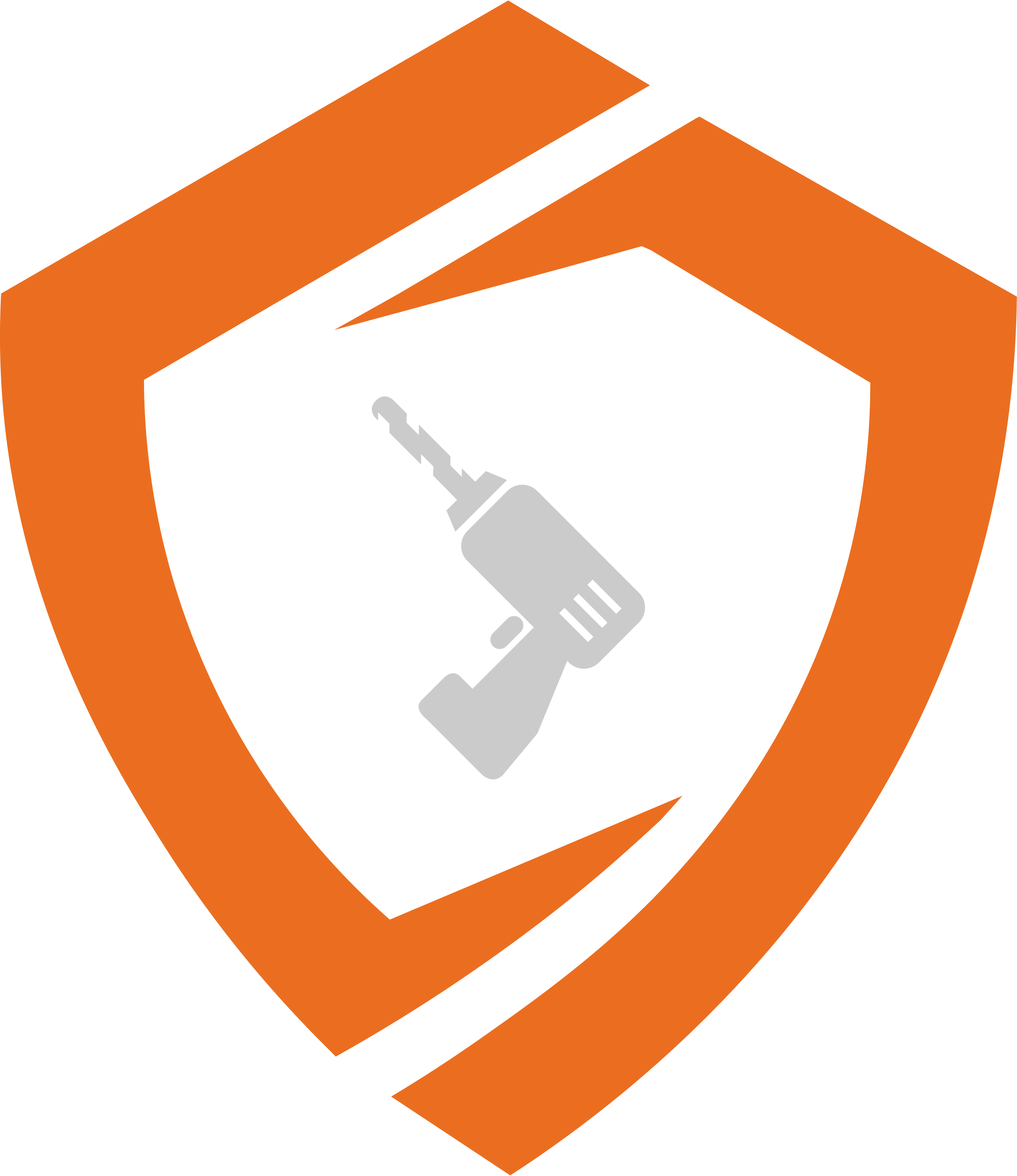 Logo with an orange house shape, black background, and a gray syringe icon inside.