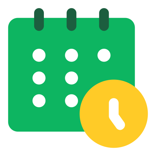 Calendar icon with a clock overlay, indicating a scheduled appointment or date.