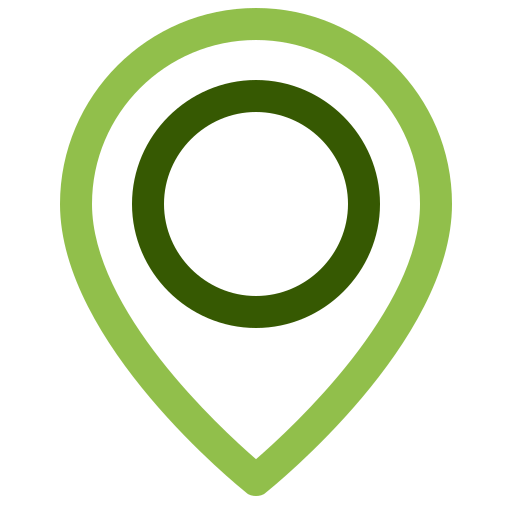 Green location pin icon with a darker green circle inside.