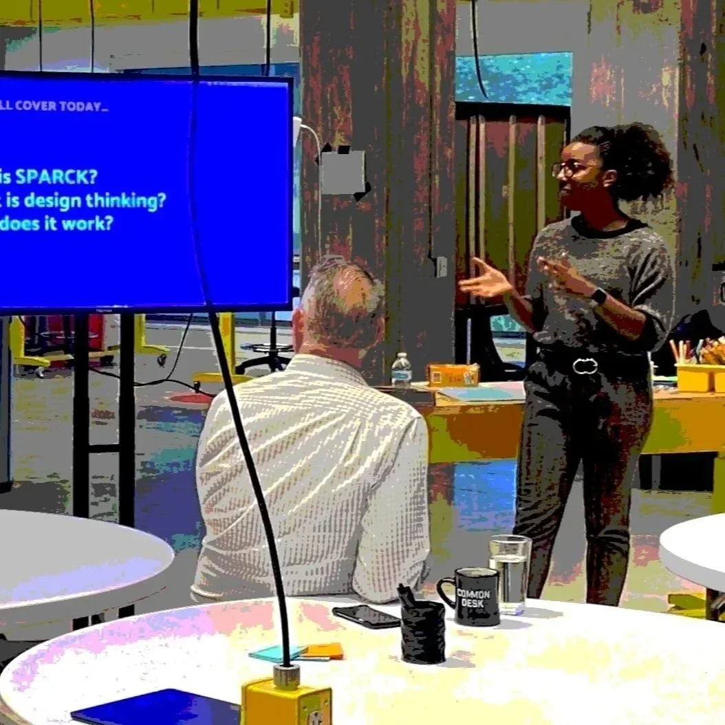 Keara, founder of The South Design Research Studio, explaining design thinking to a school district team