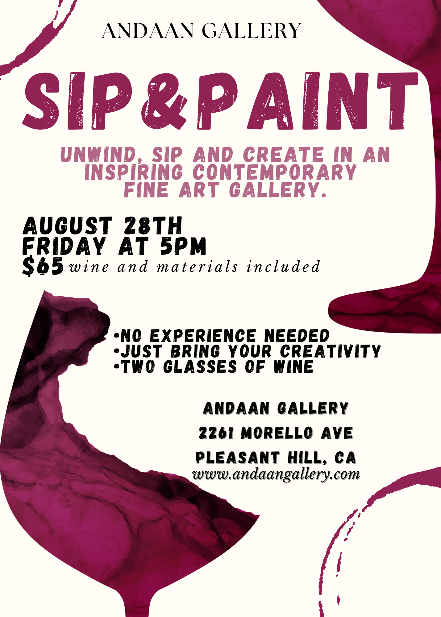 A flyer for Andaan Gallery's Sip and Paint Night